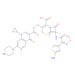(6R,7R)-7-[[(2Z)-2-(2-amino-1,3-thiazol-4-yl)-2-methoxyimino-acetyl]amino]-3-[(1-cyclopropyl-6-fluoro-4-oxo-7-piperazin-1-yl-quinoline-3-carbonyl)oxymethyl]-8-oxo-5-thia-1-azabicyclo[4.2.0]oct-2-ene-2-carboxylic acid